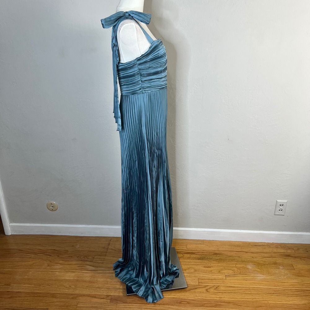 Lulus Dusty Blue Pleated Maxi Dress Tie Shoulder Square Neck Size Medium NWT - Picture 5 of 8